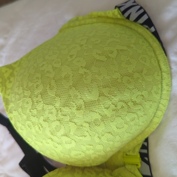 Victorias Secret Pink Push-up Pigeomant Chartreuse Yellow Razorback Bra - Picture 7 of 7